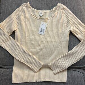 NWT Womens Fine Gauge Ribbed Boat Neck Pullover Sweater - A New Day Cream Medium